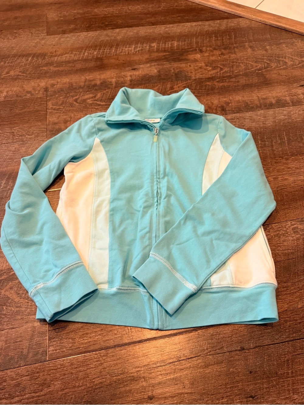 Greendog Girls Zip Front Jacket Blue White Athletic Sweatshirt Size M (8-10)